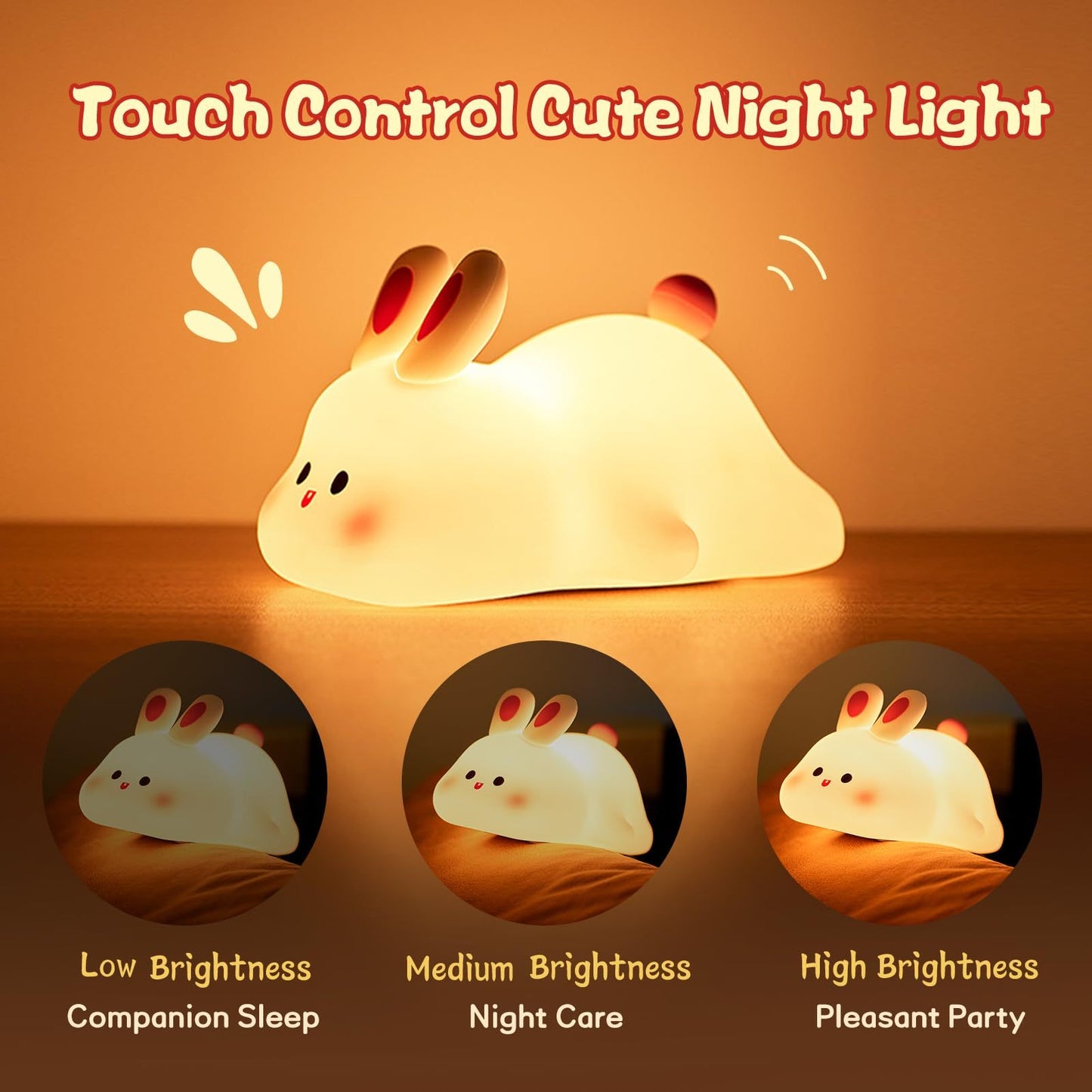 Adorable LED Night Light – Big Face Rabbit Touch Sensor Lamp