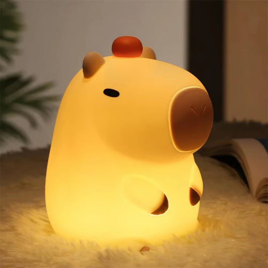 Silicone Capybara Night Lights Portable USB Rechargeable Animal Touch Control Lamp with Timing Function for Home Bedroom Decor