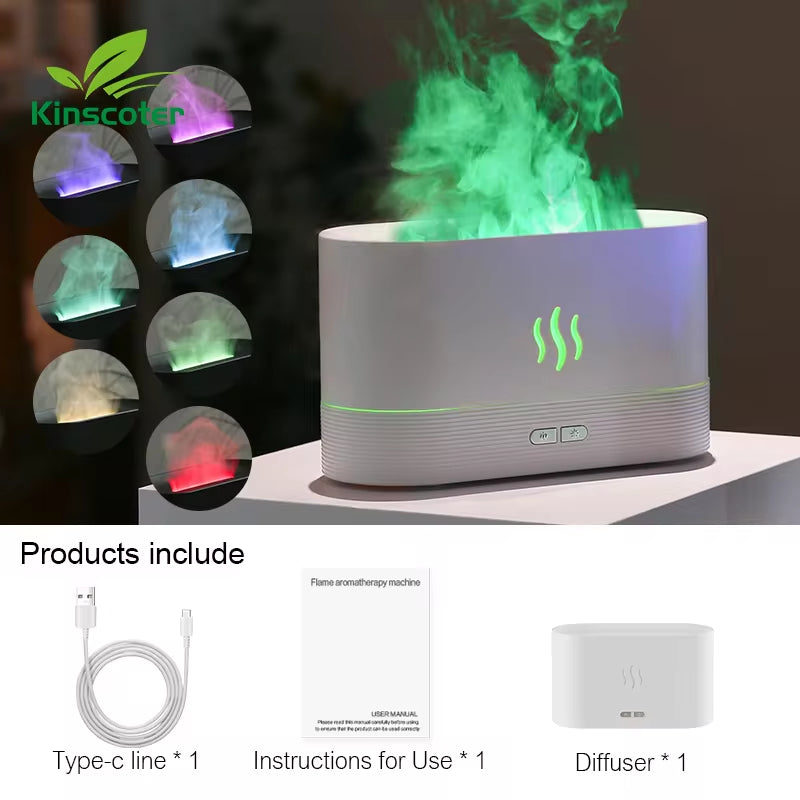 Flame Effect Aroma Diffuser & Ultrasonic Air Humidifier – Cool Mist Maker with LED Lighting 🌿💨🔥