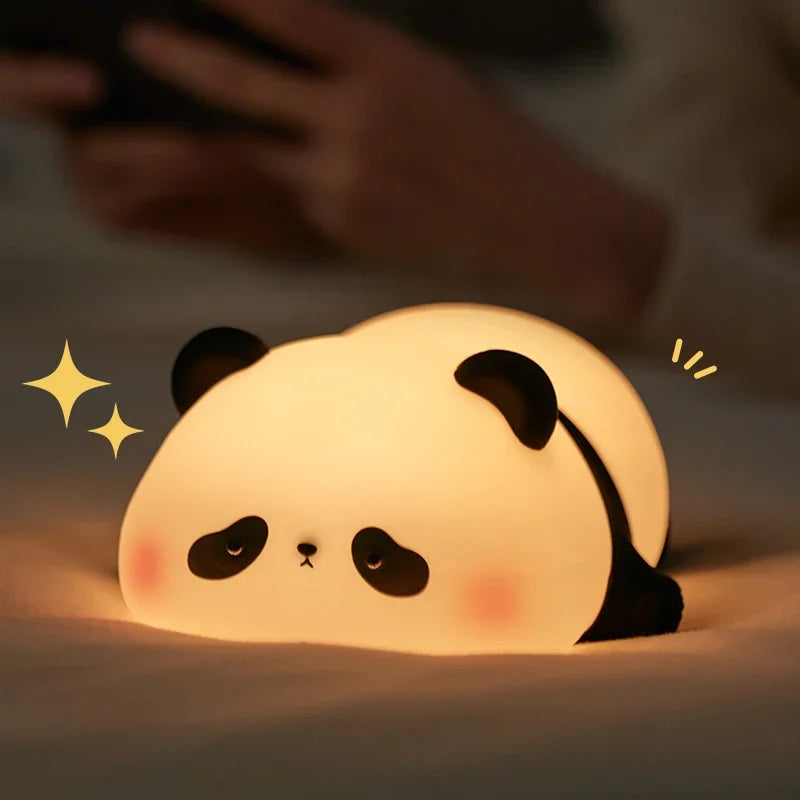 Cute Panda LED Night Light – Soft Silicone Touch Lamp with USB Charging & Timer 🐼✨