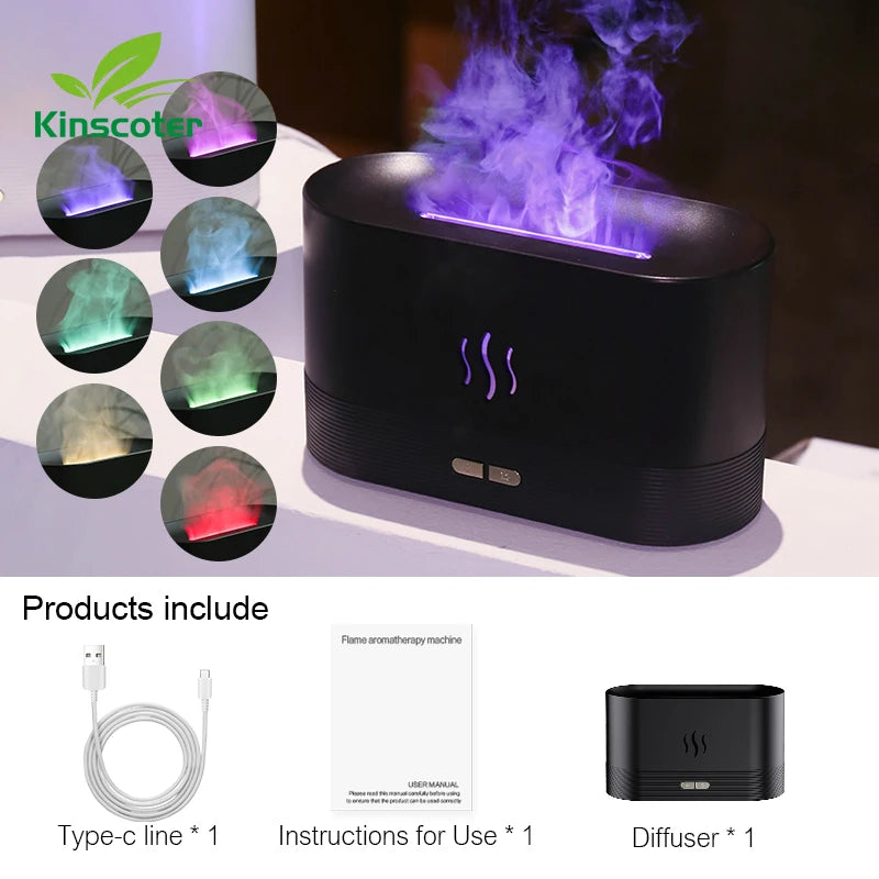 Flame Effect Aroma Diffuser & Ultrasonic Air Humidifier – Cool Mist Maker with LED Lighting 🌿💨🔥