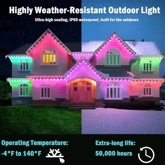 45M Permanent Outdoor Lights Smart RGBIC Eaves LED Lights Festival Flashing Lighting Fairy String Christmas Holiday Decorations