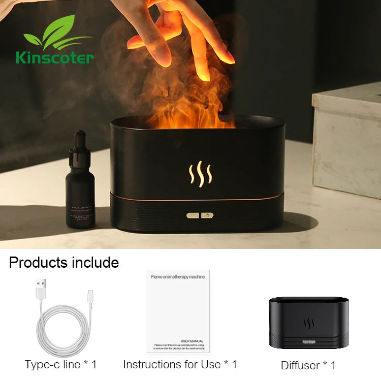 Flame Effect Aroma Diffuser & Ultrasonic Air Humidifier – Cool Mist Maker with LED Lighting 🌿💨🔥