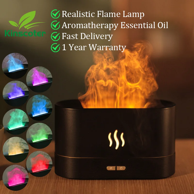 Flame Effect Aroma Diffuser & Ultrasonic Air Humidifier – Cool Mist Maker with LED Lighting 🌿💨🔥